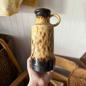 Vintage West German Pottery Vase with Handle - Brown and Tan